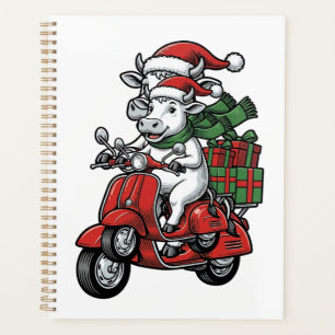 Lustiger Weihnachtskuh-Fahrrad-Roller im Vintage-D Planer