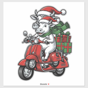 Lustiger Weihnachtskuh-Fahrrad Vintage-Design_ Aufkleber