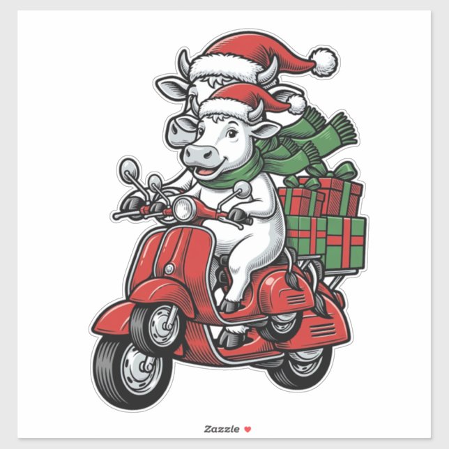 Lustiger Weihnachtskuh-Fahrrad Vintage-Design_ Aufkleber (Blatt)