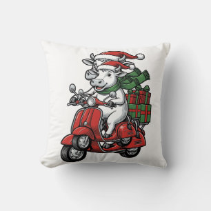 Lustiger Weihnachtskuh-Fahrrad Vintage-Design_ Kissen