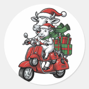 Lustiger Weihnachtskuh-Fahrrad Vintage-Design_ Runder Aufkleber