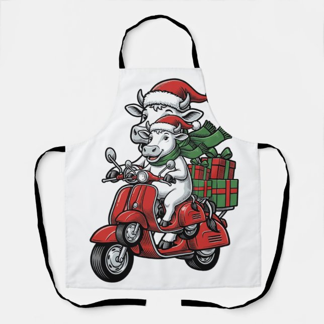 Lustiger Weihnachtskuh-Fahrrad Vintage-Design_ Schürze (Vorderseite)