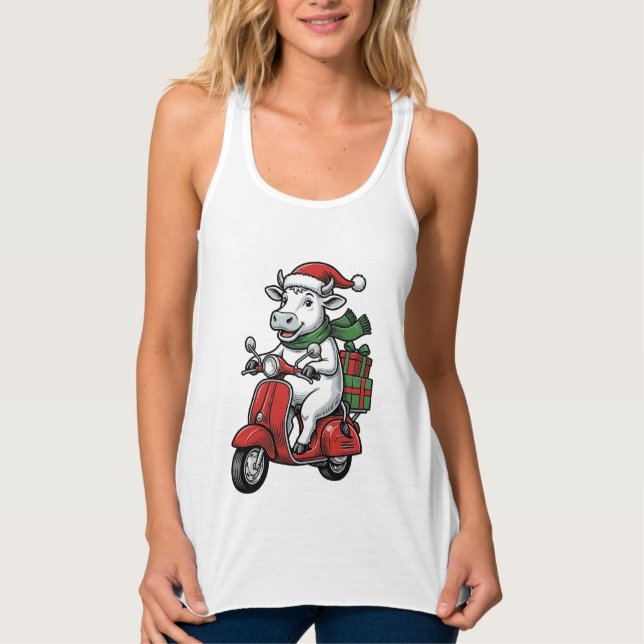 Lustiger Weihnachtskuh-Fahrrad Vintage-Design_ Tank Top (Vorderseite)