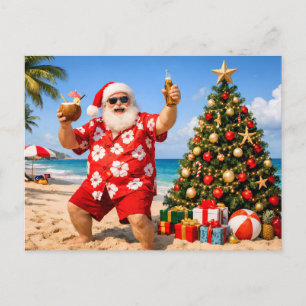 Lustiger Weihnachtsmann auf einer tropischen Insel Feiertagspostkarte