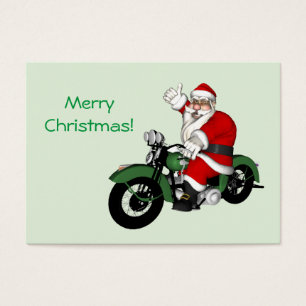 Lustiger Weihnachtsmann auf grünem Vintage-Motorra