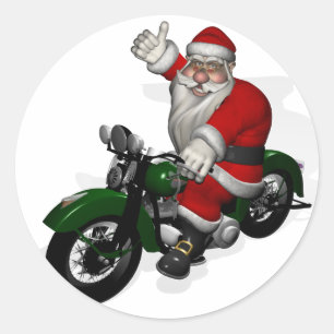 Lustiger Weihnachtsmann auf grünem Vintage-Motorra Runder Aufkleber
