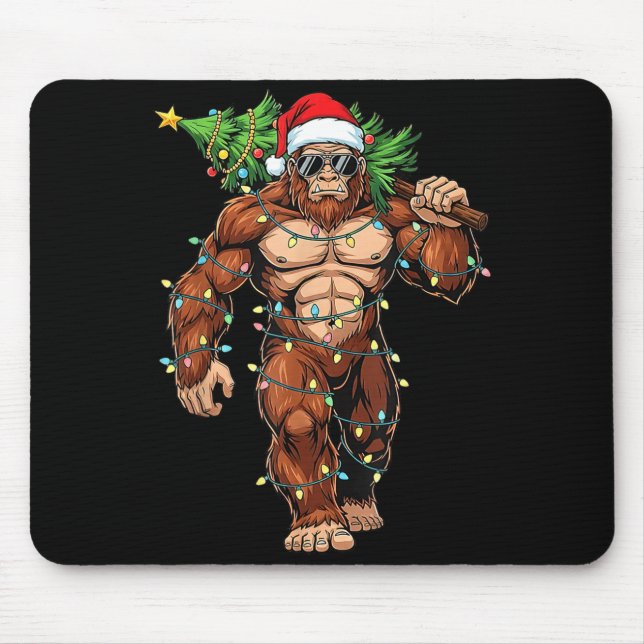 Lustiger Weihnachtsmann Bigfoot Weihnachtsbaum Wei Mousepad (Vorne)