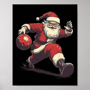 Lustiger Weihnachtsmann Bowler Bowling Spieler Wei Poster