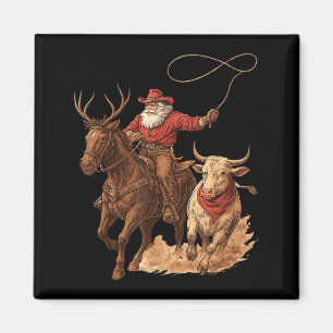 Lustiger Weihnachtsmann Cowboy Rodeo Rentiere West Magnet