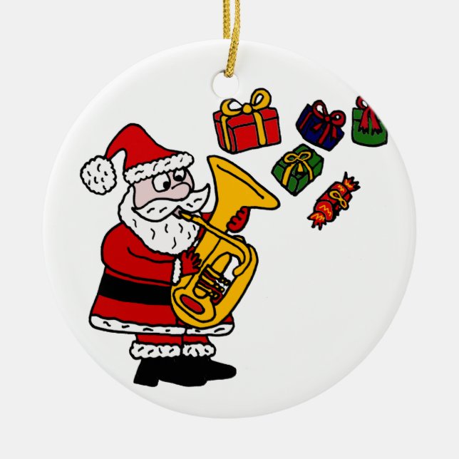 Lustiger Weihnachtsmann, der Tuba-Weihnachtskunst Keramikornament (Vorne)