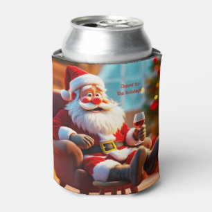 Lustiger Weihnachtsmann entspannt sich mit Rotwein Dosenkühler