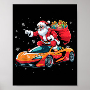 Lustiger Weihnachtsmann fährt Srt-Auto Xmas-Pyjama Poster