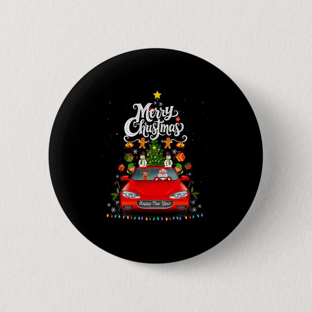 Lustiger Weihnachtsmann fährt Wagen Rotes Lastwage Button (Vorderseite)