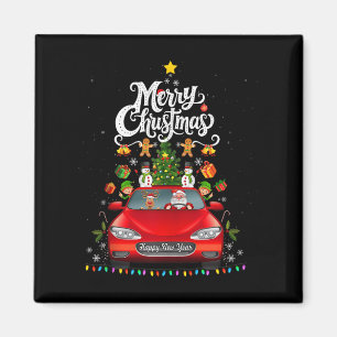 Lustiger Weihnachtsmann fährt Wagen Rotes Lastwage Magnet