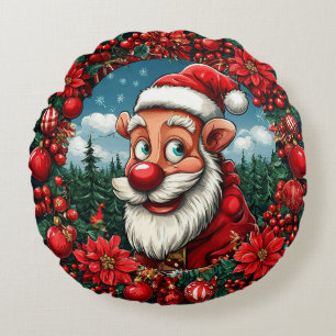 Lustiger Weihnachtsmann Feiertags Frohe Weihnachts Rundes Kissen