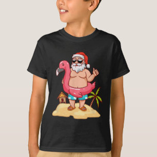 Lustiger Weihnachtsmann Flamingo Sommer Urlaub Wei T-Shirt