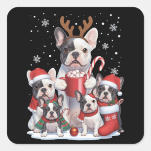 Lustiger Weihnachtsmann Französische Bulldogge Hun Quadratischer Aufkleber