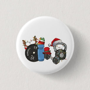 Lustiger Weihnachtsmann Gewichtheben Hanteln Fitne Button