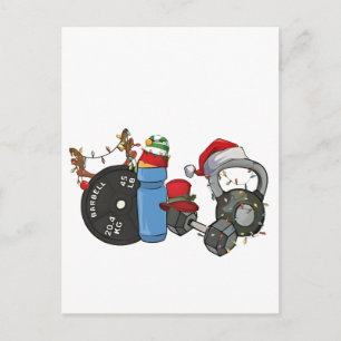 Lustiger Weihnachtsmann Gewichtheben Hanteln Fitne Feiertagspostkarte
