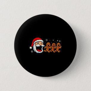 Lustiger Weihnachtsmann jagt Gingerbread-Weihnacht Button