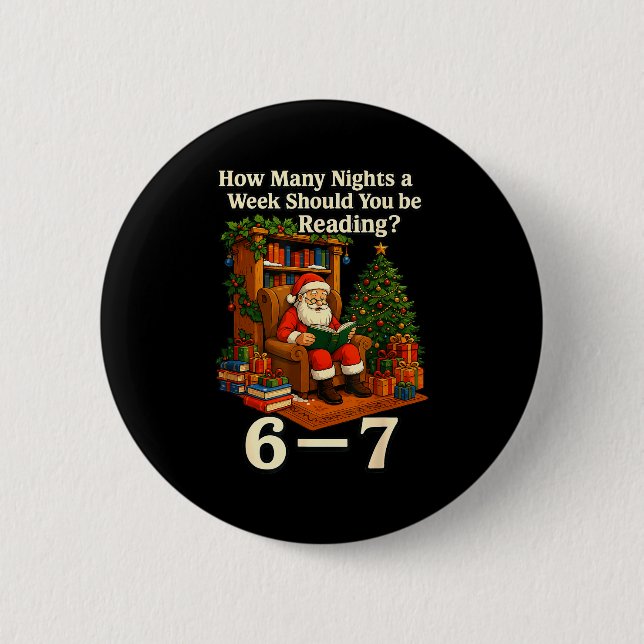Lustiger Weihnachtsmann liest 67 Meme T-Shirt Weih Button (Vorderseite)
