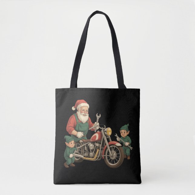 Lustiger Weihnachtsmann Mechaniker Retro Biker Wei (Vorderseite)