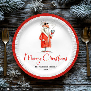 Lustiger Weihnachtsmann Minimalistischer Feiertags Pappteller