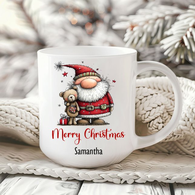 Lustiger Weihnachtsmann Minimalistischer Kaffeebec Kaffeetasse (Playful Funny Santa Claus Minimalist Coffee Mug)