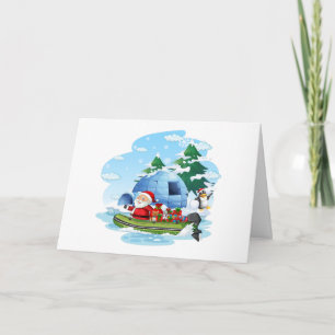 Lustiger Weihnachtsmann mit Geschenken im Boot Karte