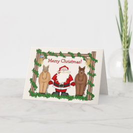 Lustiger Weihnachtsmann mit Pferdefrohen Feiertagskarte