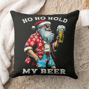 Lustiger Weihnachtsmann mit Sonnenbrille und Bier Kissen