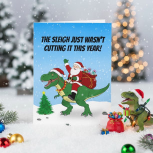 Lustiger Weihnachtsmann reitet auf T-Rex Weihnacht Karte