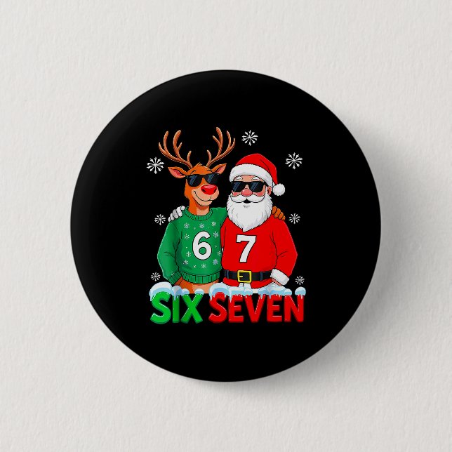 Lustiger Weihnachtsmann-Rentier 6 7 Weihnachts-Mem Button (Vorderseite)