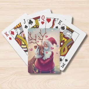 Lustiger Weihnachtsmann-Rentier-Weihnachts-Kuss Spielkarten