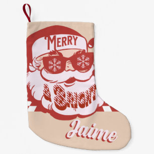 Lustiger Weihnachtsmann Retro Rot Pink Weihnachten Kleiner Weihnachtsstrumpf