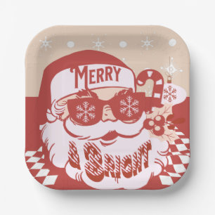 Lustiger Weihnachtsmann Retro Rot Pink Weihnachtsf Pappteller