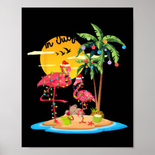 Lustiger Weihnachtsmann Rosa Flamingo Palme Weihna Poster