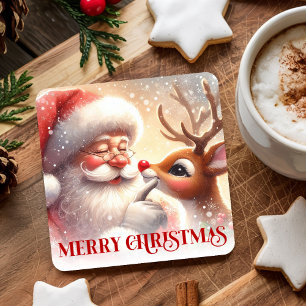 Lustiger Weihnachtsmann-Rudolph-Cartoon-Christmas- Rechteckiger Pappuntersetzer
