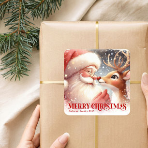 Lustiger Weihnachtsmann Rudolph Personalisiertes W Quadratischer Aufkleber