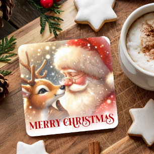 Lustiger Weihnachtsmann Rudolph Weihnachtsunterset Rechteckiger Pappuntersetzer