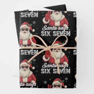 Lustiger Weihnachtsmann sagt sechs sieben Weihnach Geschenkpapier Set