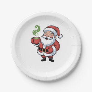 Lustiger Weihnachtsmann Santa mit einem Matcha-Get Pappteller