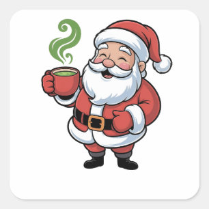 Lustiger Weihnachtsmann Santa mit einem Matcha-Get Quadratischer Aufkleber
