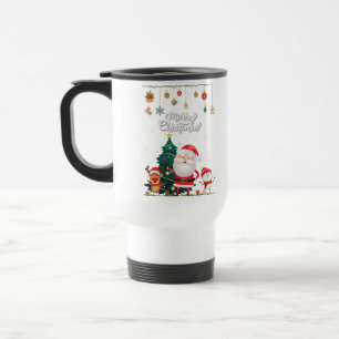Lustiger Weihnachtsmann, Schneemann, Rentiere Froh Reisebecher