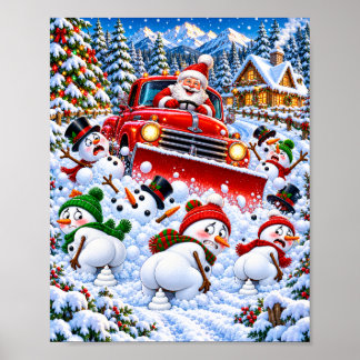 Lustiger Weihnachtsmann Schneepflug und kackende S Poster