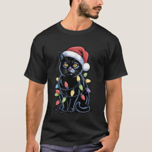 Lustiger Weihnachtsmann Schwarze Katze Weihnachtsb T-Shirt