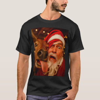 Lustiger Weihnachtsmann Selfie Rentier Männer Frau T-Shirt