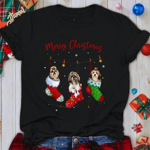 Lustiger Weihnachtsmann-Shih-Tzu-Weihnachtsstrumpf T-Shirt