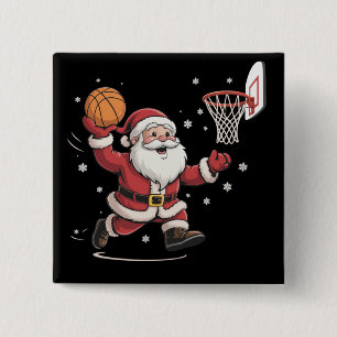 Lustiger Weihnachtsmann spielt Basketball Weihnach Button