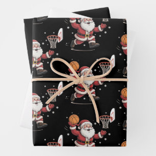 Lustiger Weihnachtsmann spielt Basketball Weihnach Geschenkpapier Set